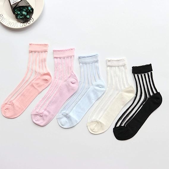 5 or 15 Pairs Clear Women Sheer Socks Thin Summer Socks Liners Lace Tulle Ankle Transparent Cute Cuff Socks