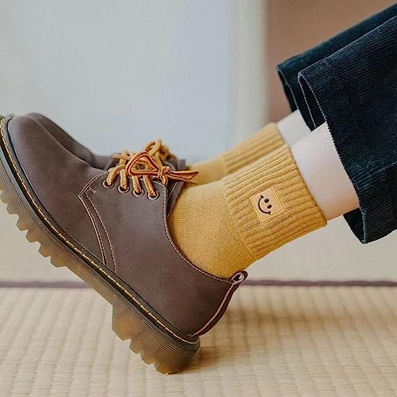 Cute Smiling Face Socks for Women, 5 Pairs Smile Face Ankle Novelty Funny Socks