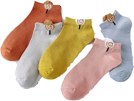 5/10-Pairs Women’s Ankle Socks Soft Cotton Aesthetic Crew Low Cut Socks with Cute Cartoon Pattern